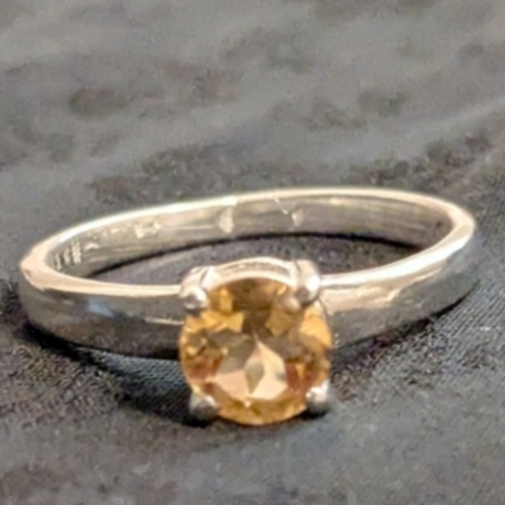 🆕 925 Solid Sterling Silver Genuine Citrine Ring Solitaire Ring Size 7.5